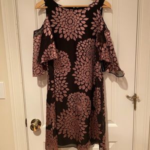 Black and pink floral exposed shoulder dress NWT